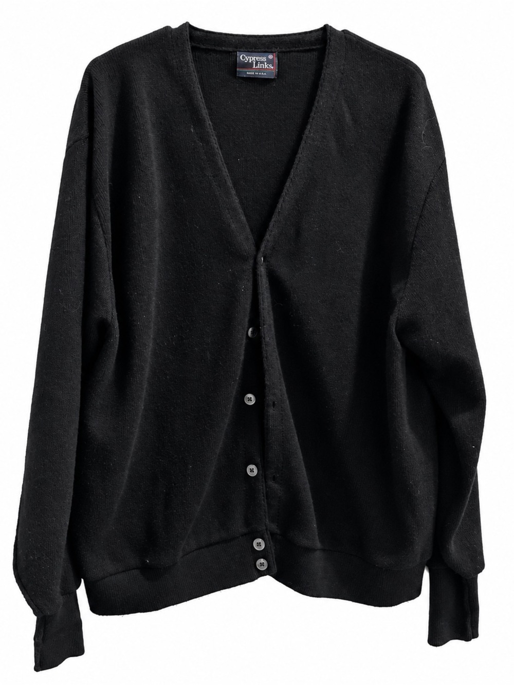 Vintage Cypress Links Cardigan Mens Y2K Grunge Black Acrylic Knit Sweater - XL